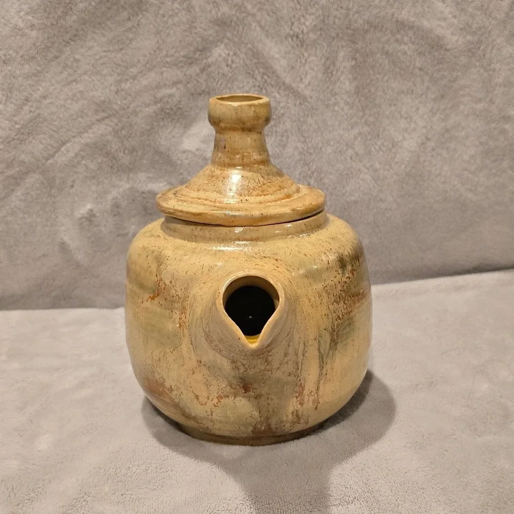 Vintage 1972‎ Moore Signed Studio Pottery Teapot Tan Brown Glazed Stoneware MCM